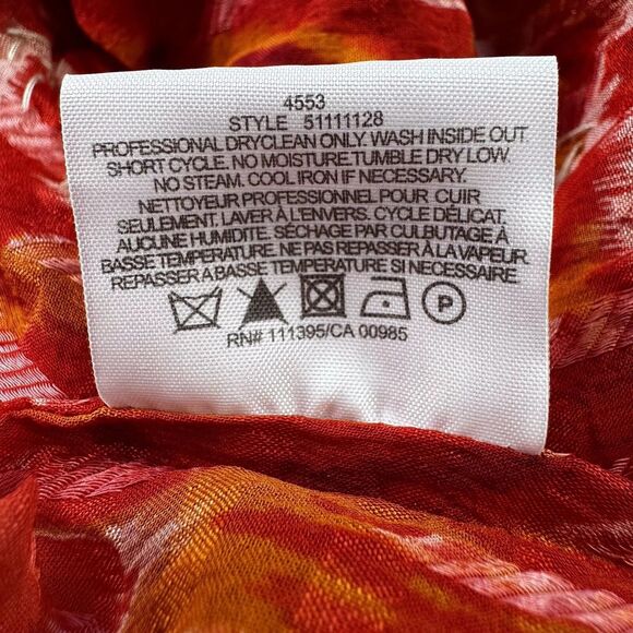 Tory Burch Sequin Silk Blend Tunic Blouse Red Pink Ikat Print Size 6 Sheer Top - Picture 13 of 13